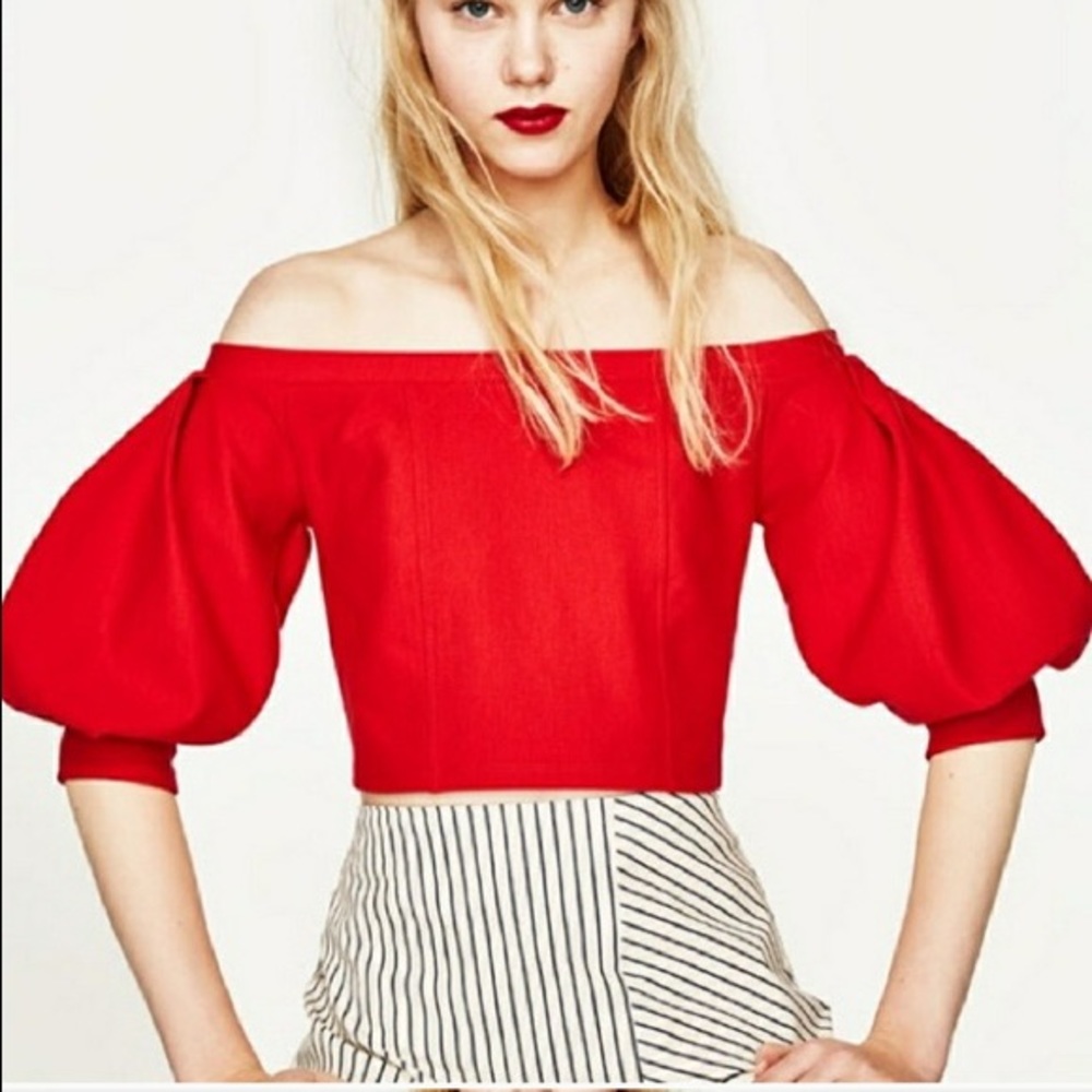 Red Zara Top with balloon sleeves
